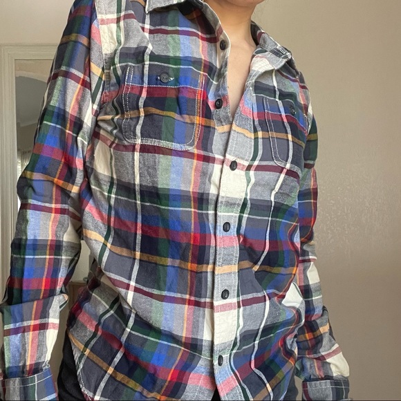 💛American Eagle 🦅 Rainbow Flannel Colorful Button Down Size Small - Picture 5 of 12